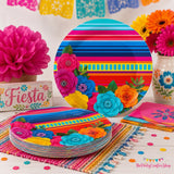 Mexican Fiesta Paper Plates 50PCS, 7 Inch Floral Stripe Disposable Plates, Taco Pinata Party Decor