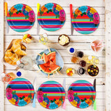 Mexican Fiesta Paper Plates 50PCS, 7 Inch Floral Stripe Disposable Plates, Taco Pinata Party Decor