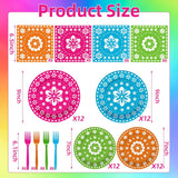 Mexican Fiesta Tableware Set, Papel Picado Floral Plates, Napkins, Forks (96 Pieces)