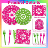 Mexican Fiesta Tableware Set, Papel Picado Floral Plates, Napkins, Forks (96 Pieces)