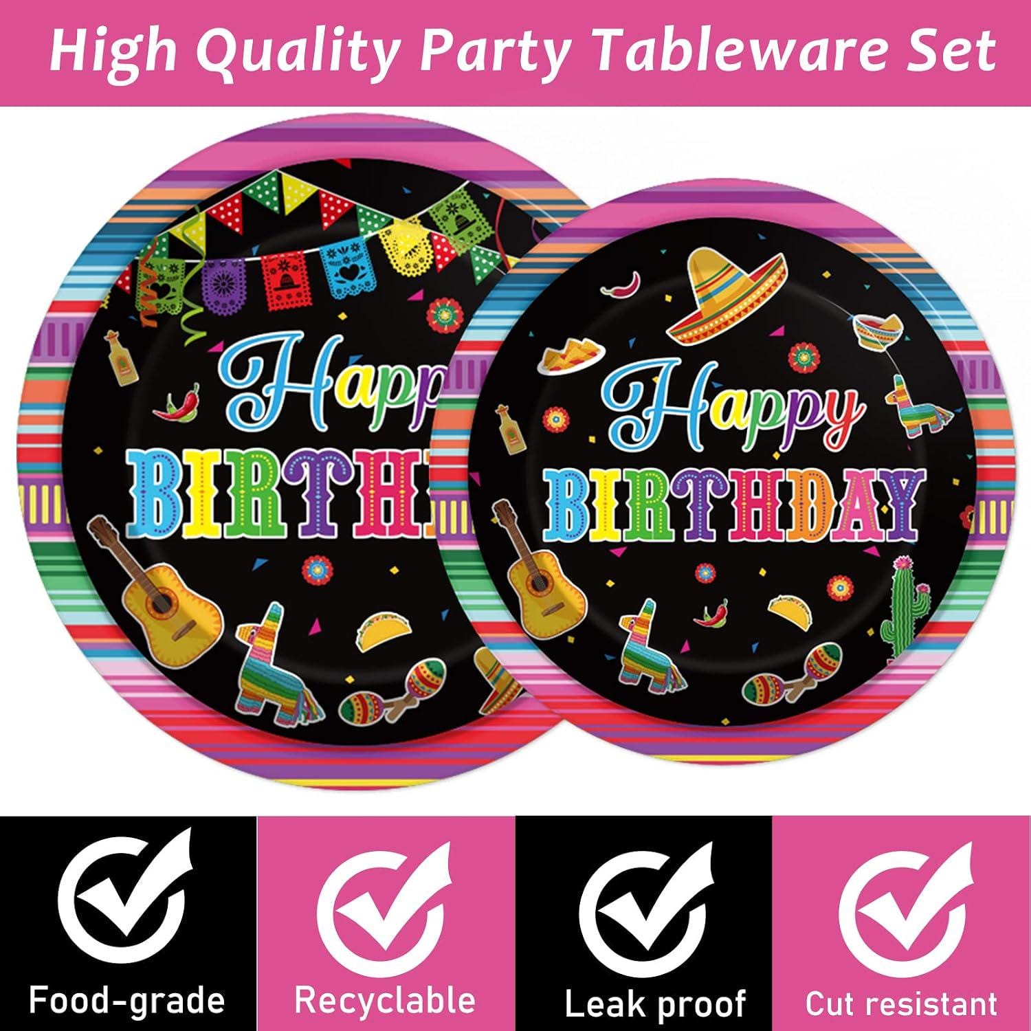 Mexican Fiesta Birthday Tableware Set, 96-Piece Party Supplies (24 Guests)