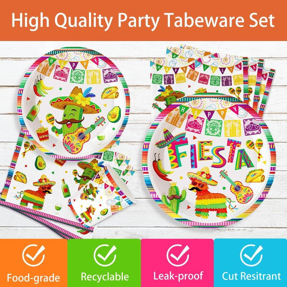 Mexican Fiesta Tableware Set, 140-Piece Party Supplies (20 Guests)