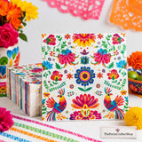 Mexican Folk Art Floral Napkins, 50 PCS, 13x13 Inch Fiesta Paper (2 Ply)