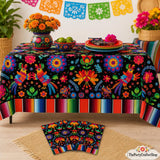 Mexican Fiesta Tablecloth Set, Floral Serape Pattern, 54x108 Inch Plastic Covers (3PCS)
