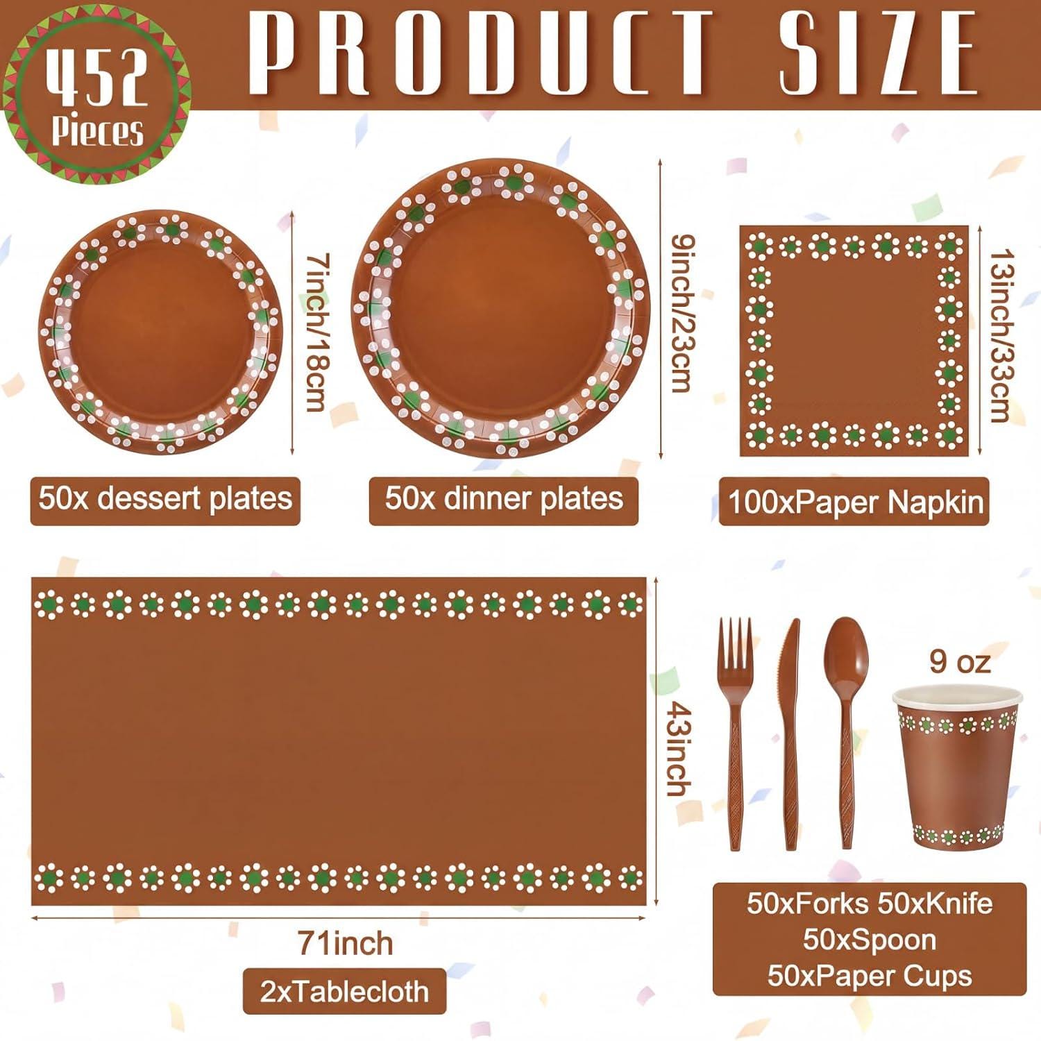 Mexican Fiesta Tableware Set 452PCS, Plates Napkins Cups Tablecloth for 50 Guests