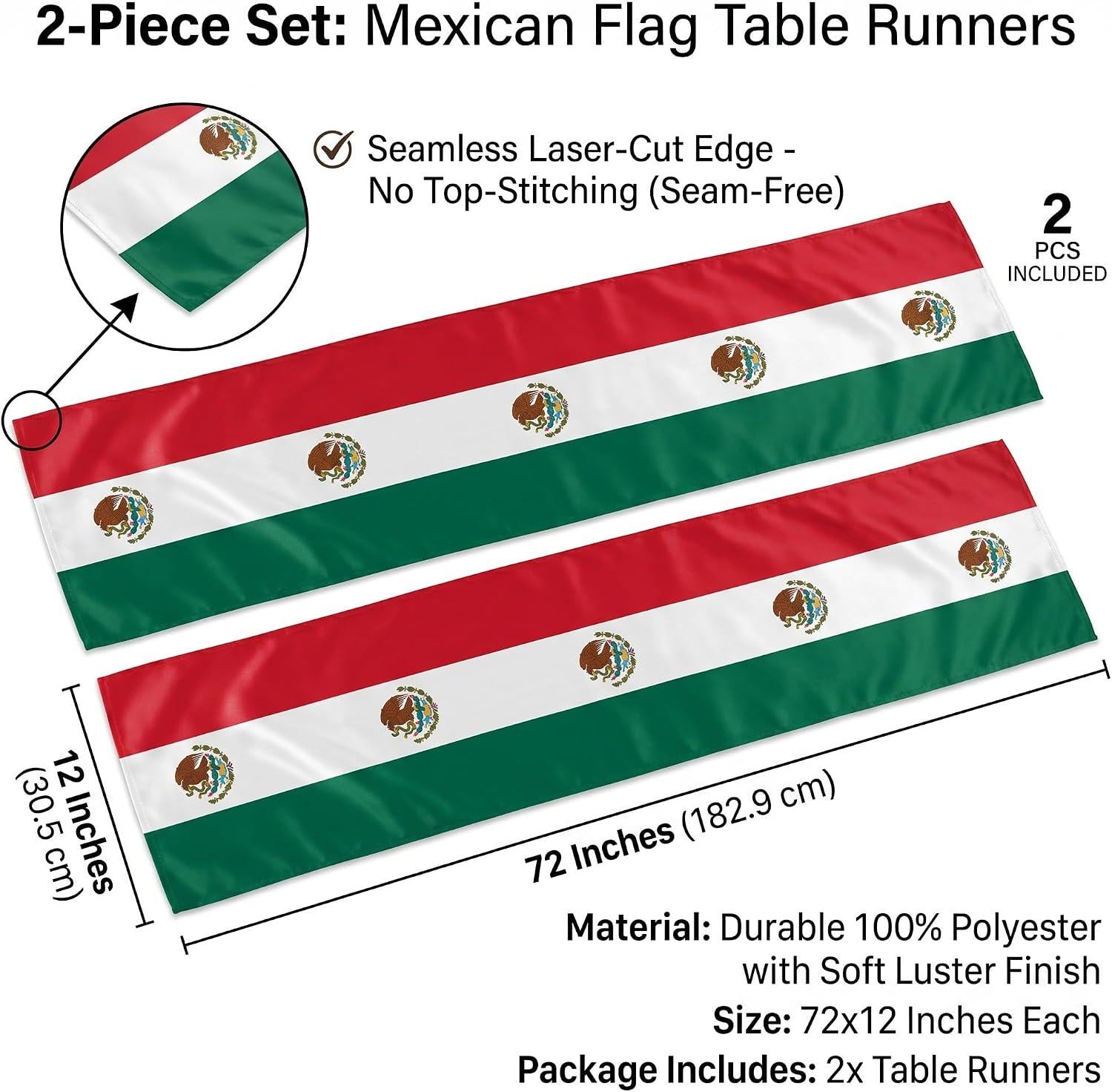Mexican Flag Table Runners, Fiesta Party Decor (2PCS)