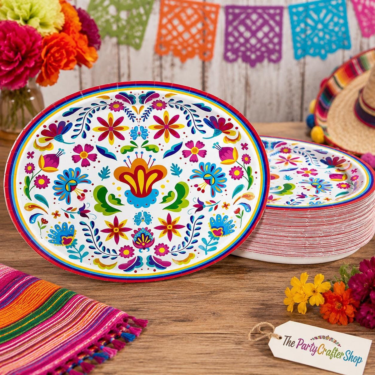 Mexican Fiesta Oval Paper Plates, 12x10 Inch Floral Dessert Platters (50PCS)