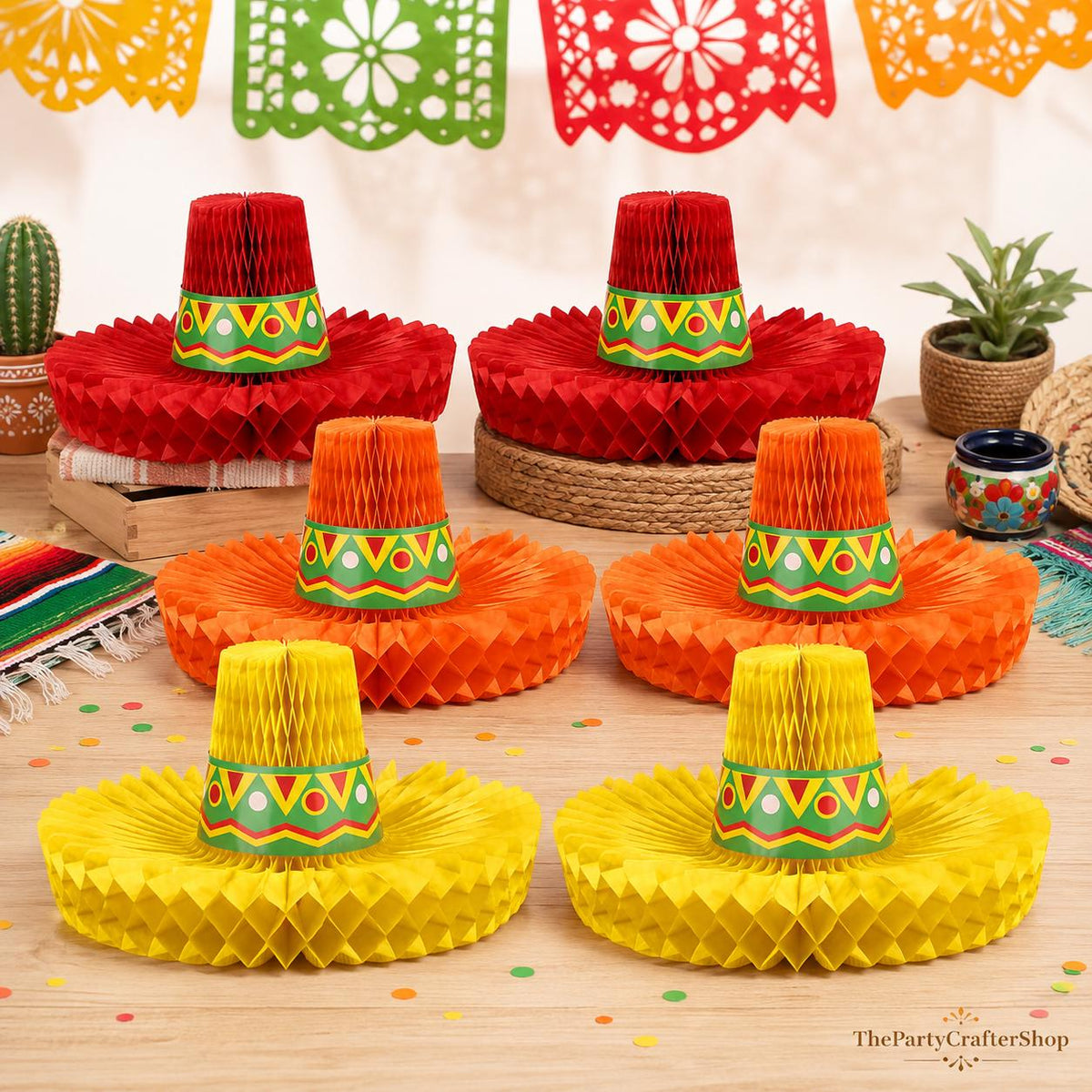 Mexican Sombrero Honeycomb Centerpieces, Fiesta Table Decor (6PCS)