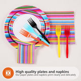 Mexican Fiesta Tableware Set, Serape Stripe Plates, Napkins, Forks (96 Pieces)