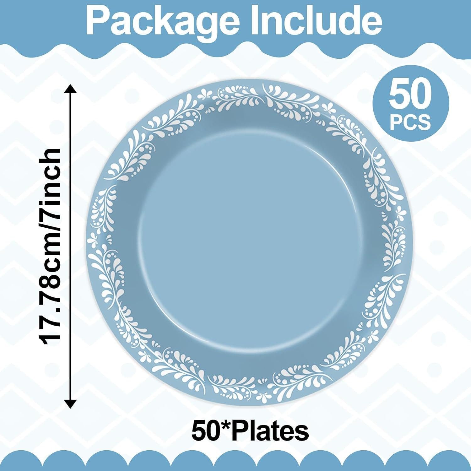 Blue Talavera Paper Dessert Plates, 7 Inch Mexican Fiesta Tableware (50PCS)