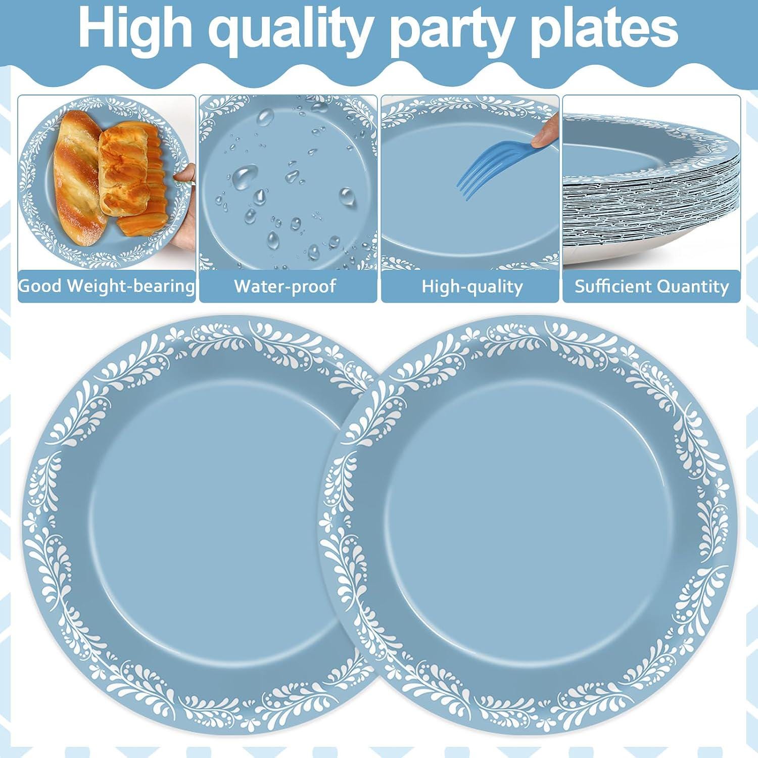 Blue Talavera Paper Dessert Plates, 7 Inch Mexican Fiesta Tableware (50PCS)