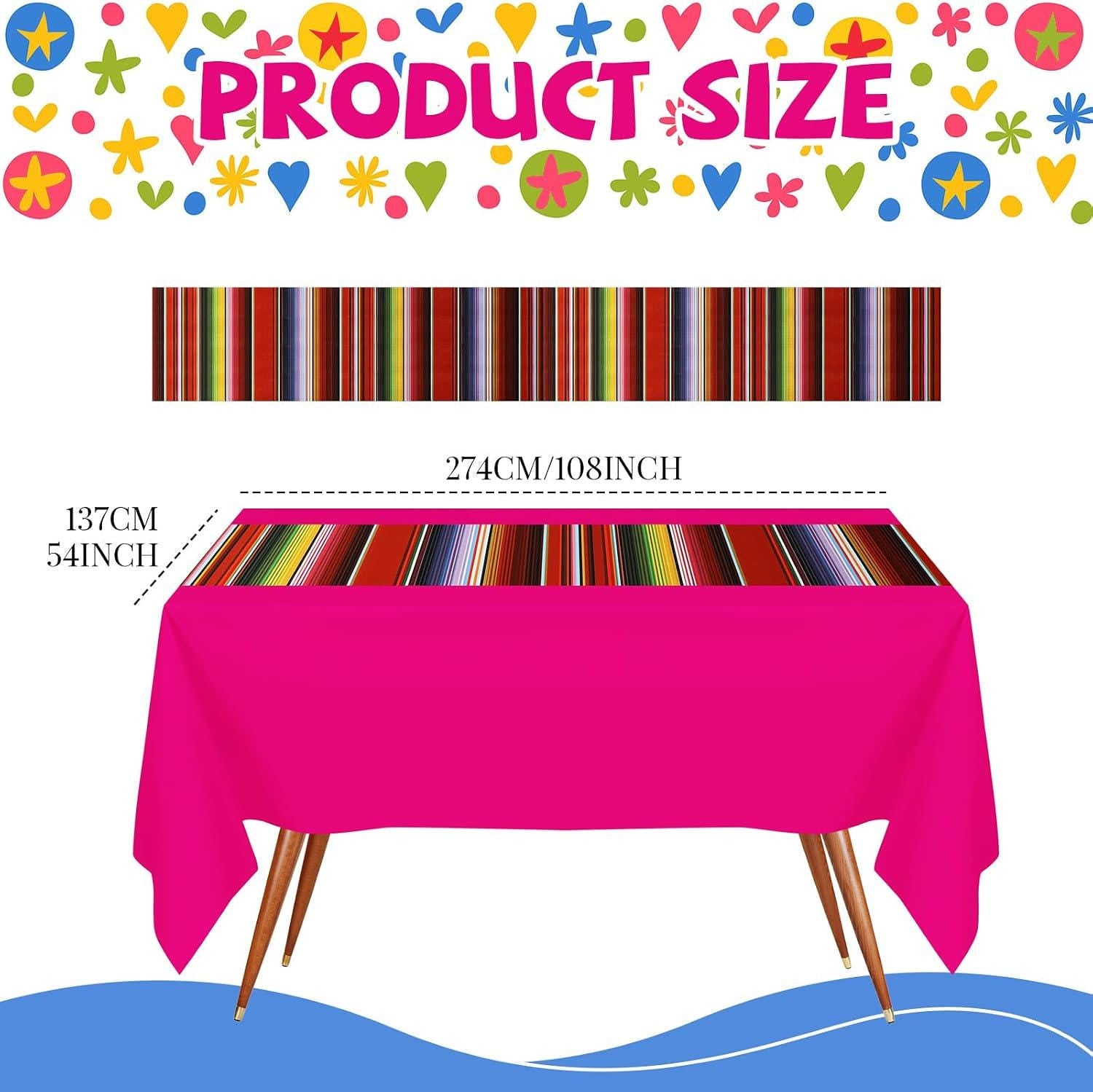 Mexican Fiesta Tablecloth Set, 12PCS Striped Serape Covers (54x108 Inch)
