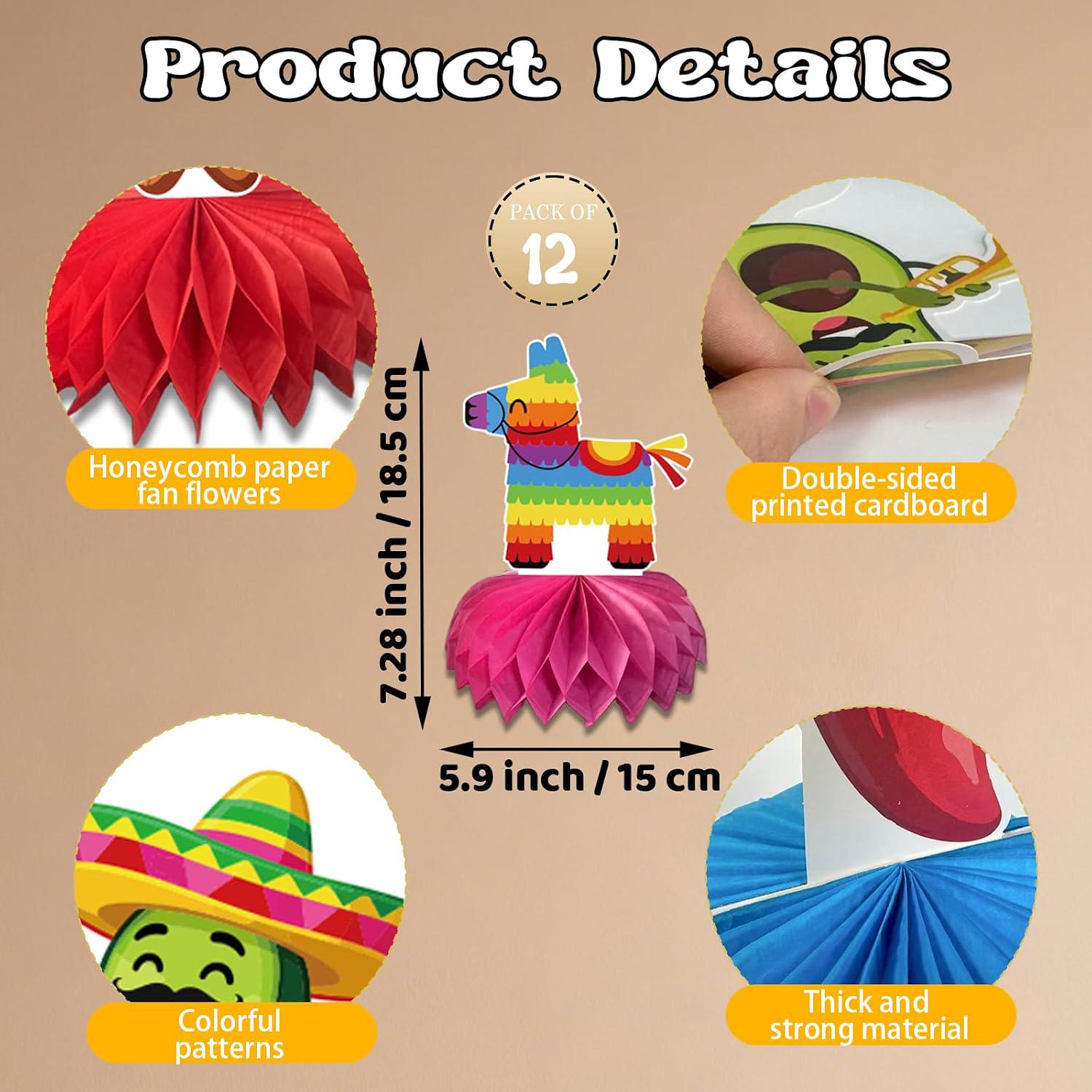 Mexican Fiesta Honeycomb Centerpieces 12PCS, 8 Inch Taco Party Table Decor, Birthday Independence Day Decorations