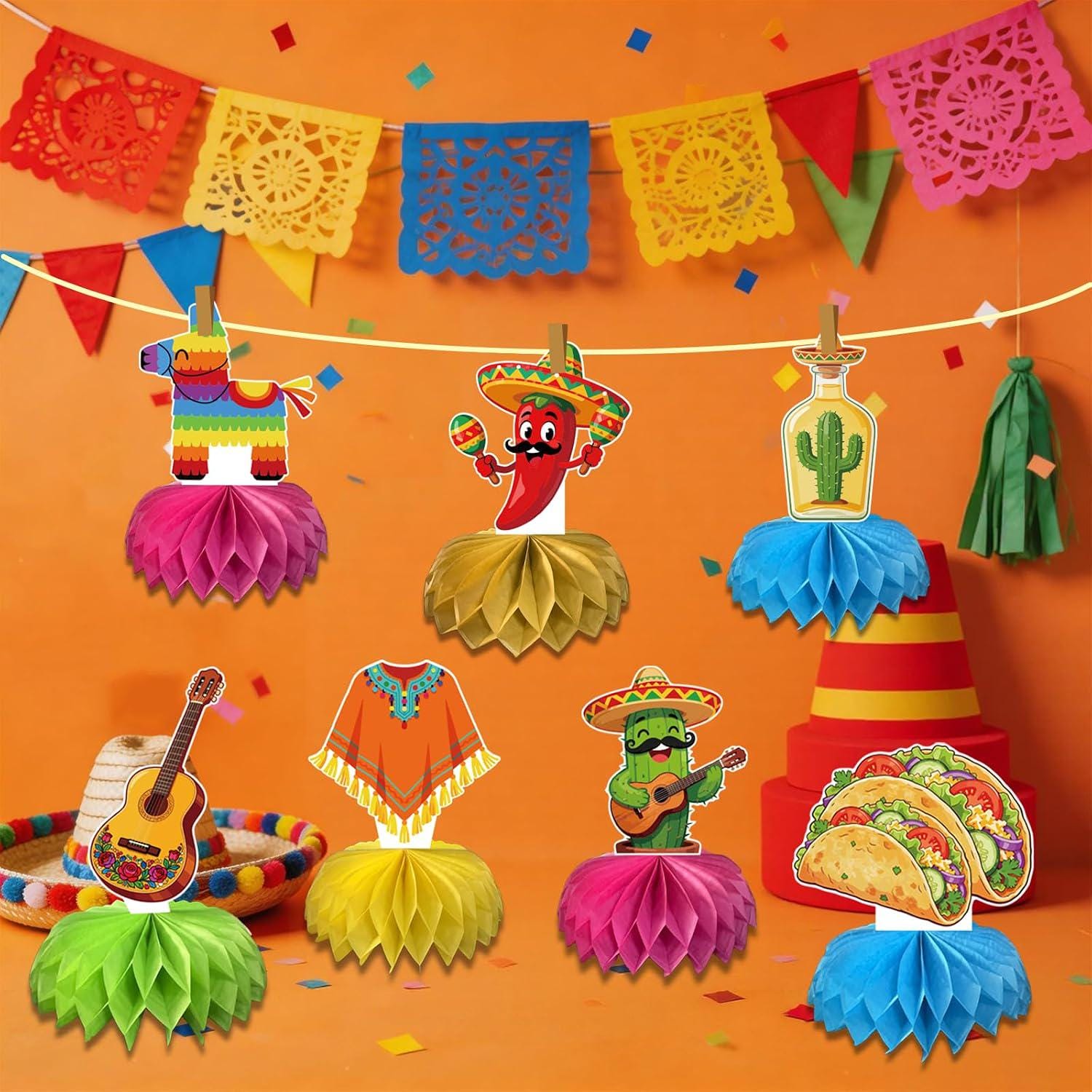Mexican Fiesta Honeycomb Centerpieces 12PCS, 8 Inch Taco Party Table Decor, Birthday Independence Day Decorations