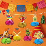 Mexican Fiesta Honeycomb Centerpieces 12PCS, 8 Inch Taco Party Table Decor, Birthday Independence Day Decorations