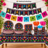 Mexican Fiesta Party Set, 144-Piece Tableware, Floral Mandala Design (20 Guests)