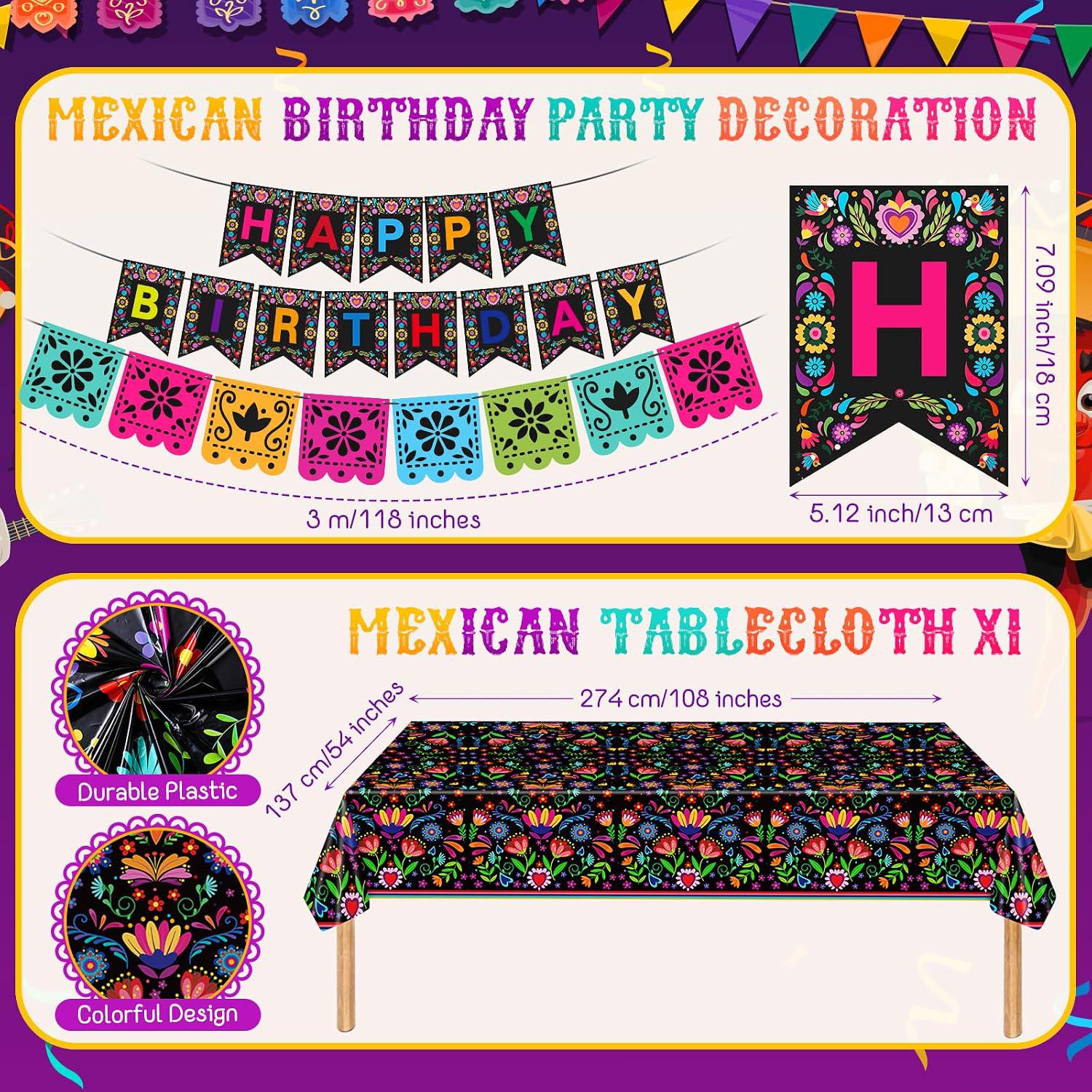 Mexican Fiesta Party Set, 144-Piece Tableware, Floral Mandala Design (20 Guests)