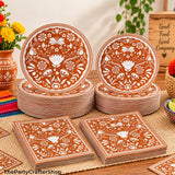 Mexican Platos de Barro Tableware Set, Brown Paper Plates Napkins (180PCS)