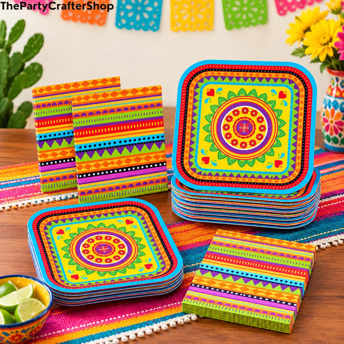 Mexican Fiesta Tableware Set, Colorful Plates, Napkins (88 Pieces)