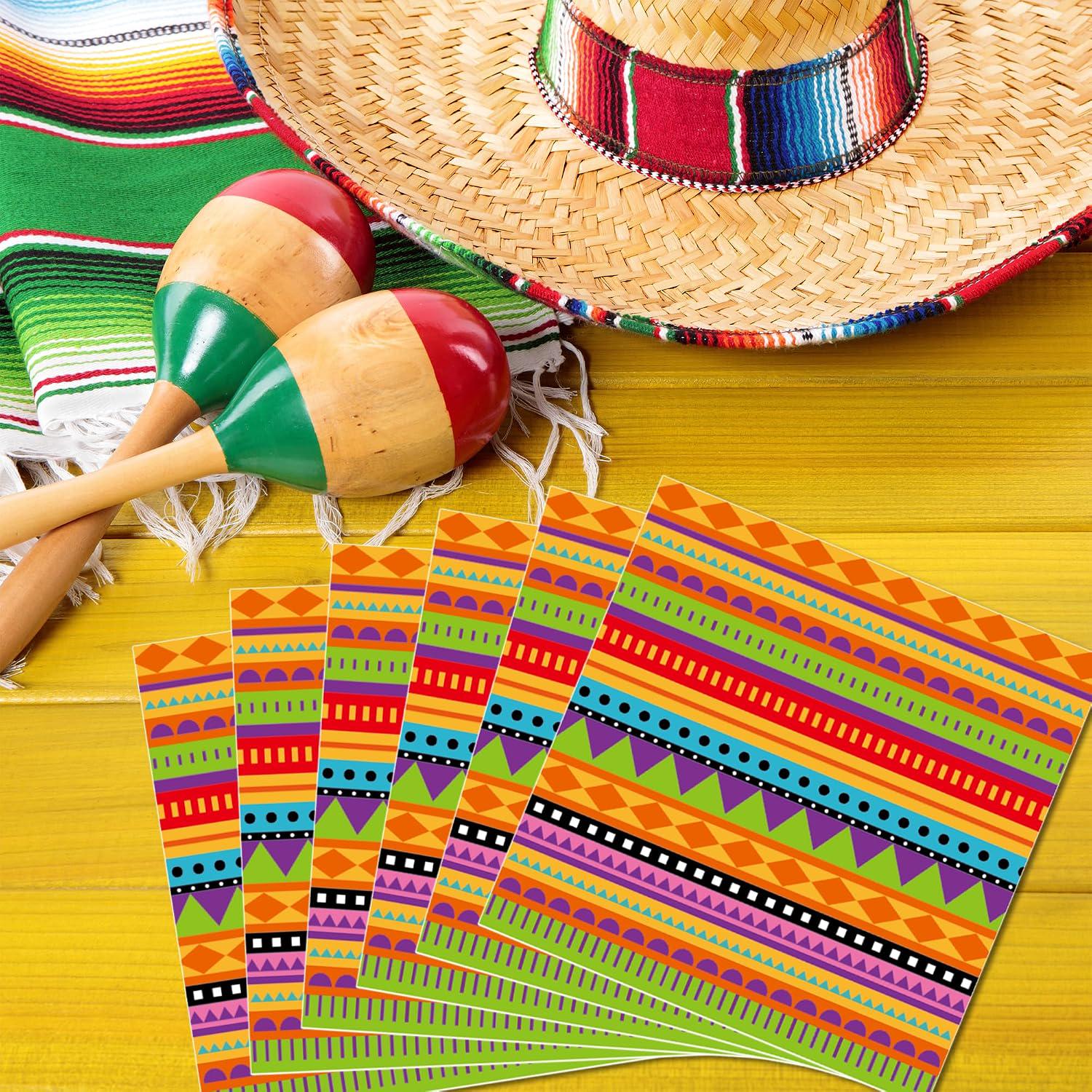 Mexican Fiesta Paper Napkins, 200 Count, Vibrant Geometric Patterns (6.5x6.5 Inch)