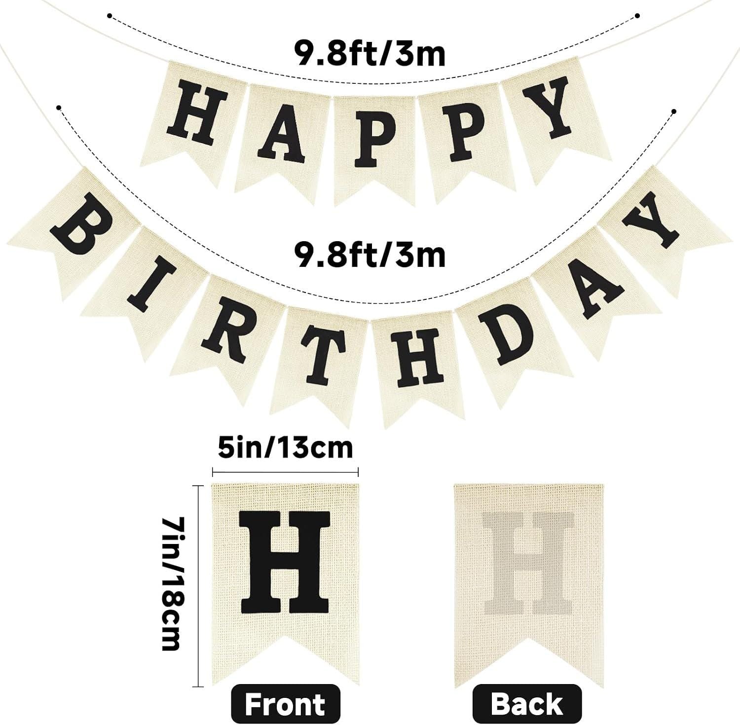Burlap Happy Birthday Banner, Rustic Party Backdrop Decor (Pre-Strung)