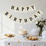 Burlap Happy Birthday Banner, Rustic Party Backdrop Decor (Pre-Strung)