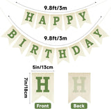 Green Burlap Happy Birthday Banner, Rustic Party Backdrop Decor (Pre-Strung)