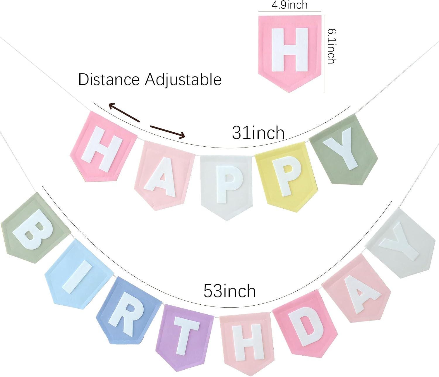 Pastel Felt Happy Birthday Banner, Macaron Rainbow Garland, First Birthday Party Decor