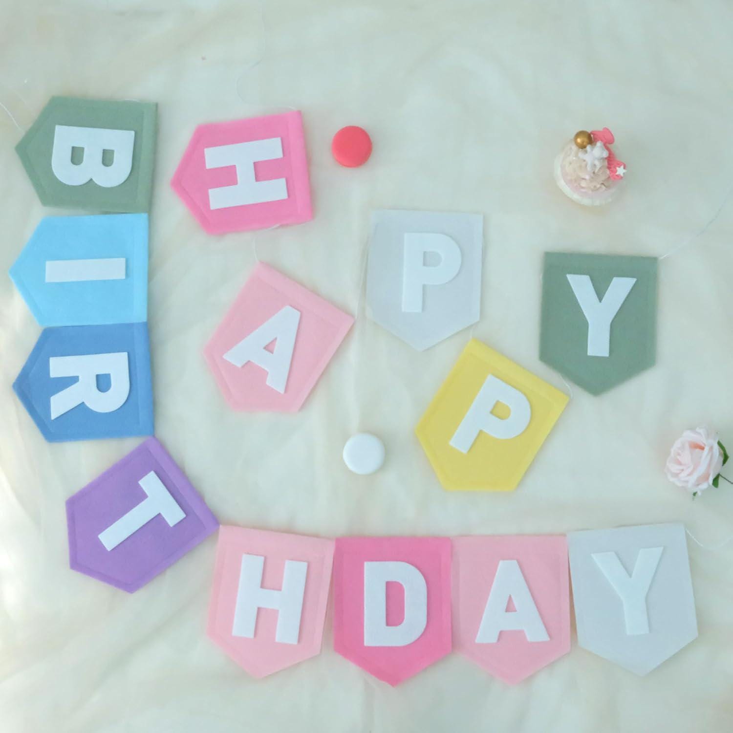 Pastel Felt Happy Birthday Banner, Macaron Rainbow Garland, First Birthday Party Decor