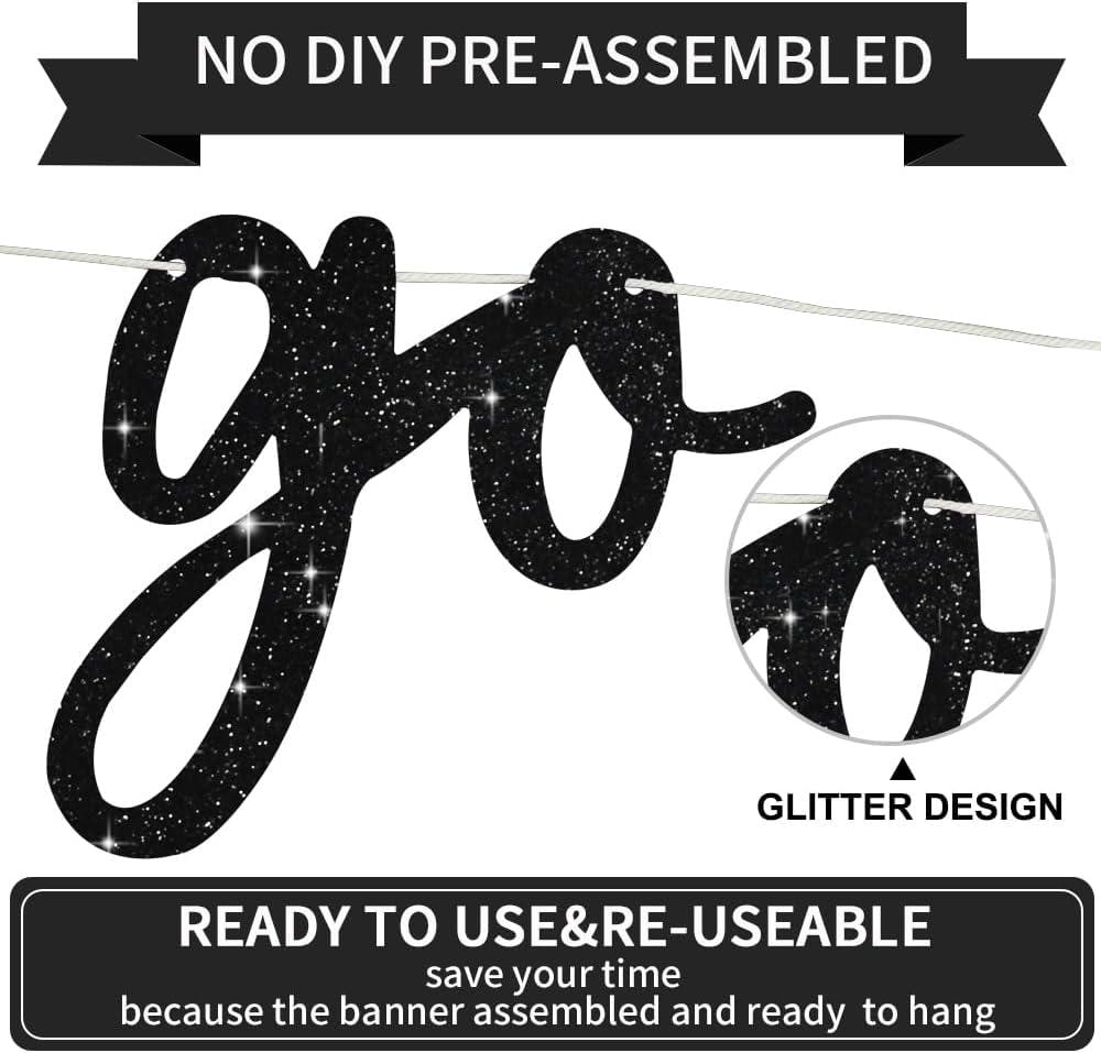 Black Glitter Birthday Banner, Pre-Strung Hip Hop Party Decor