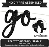 Black Glitter Birthday Banner, Pre-Strung Hip Hop Party Decor