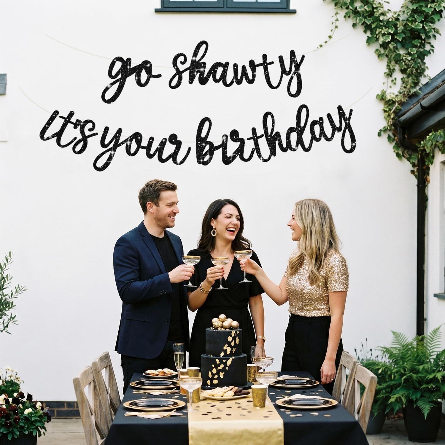 Black Glitter Birthday Banner, Pre-Strung Hip Hop Party Decor