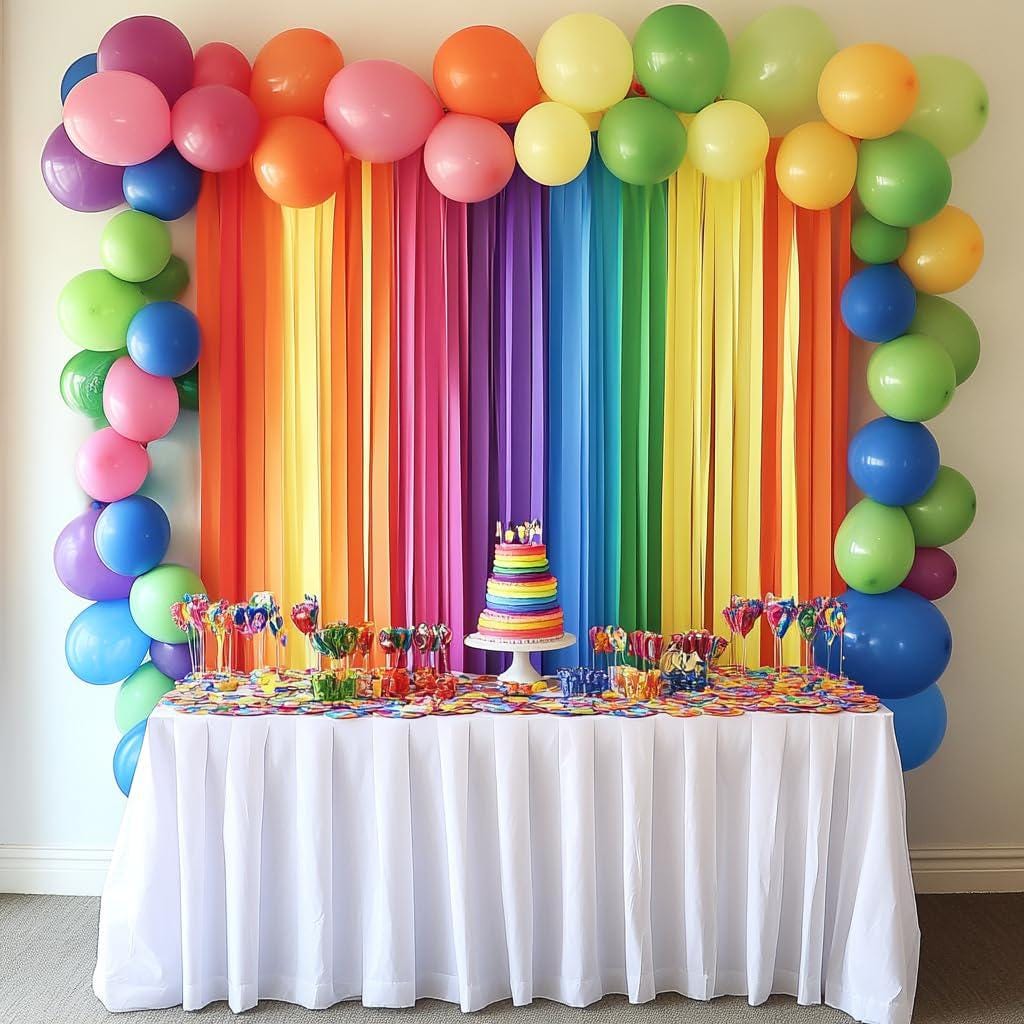 Rainbow Crepe Paper Streamers, 8 Rolls 656FT Party Decoration Set