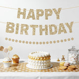 Gold Glitter Happy Birthday Banner, Circle Dot Garland, Party Decorations