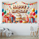 Colorful Cake Balloon Birthday Backdrop, Polyester Party Banner (71x43 Inch)