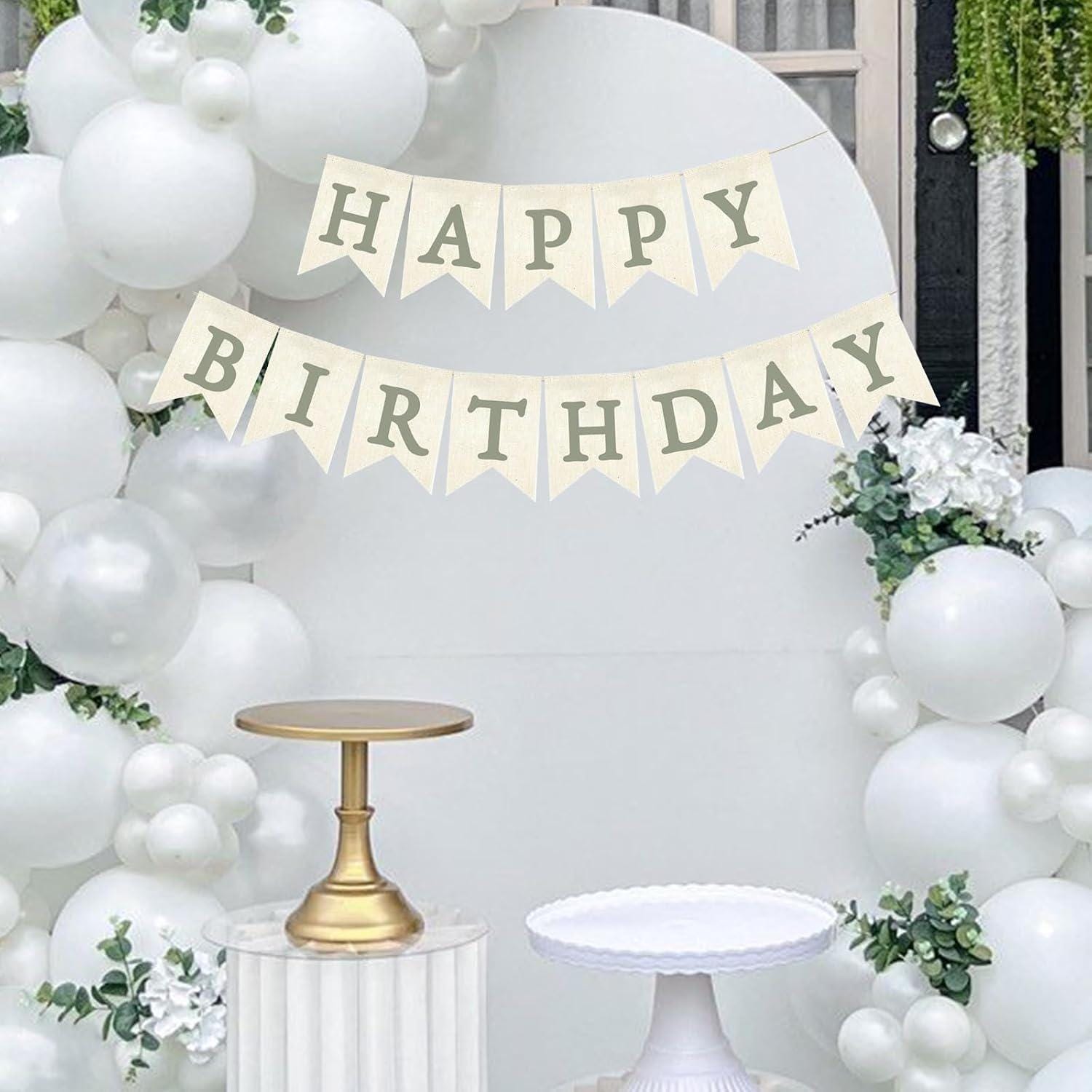 Sage Green Burlap Birthday Banner, Rustic Party Backdrop (Pre-Strung)