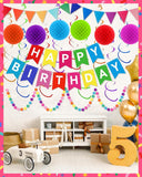 Rainbow Birthday Party Decorations, Swirl Streamers, Honeycomb Balls, Dot Garland (Eco-Friendly Paper)