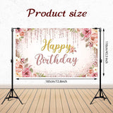 Rose Gold Floral Birthday Backdrop, Glitter Party Banner, Photo Booth Decor