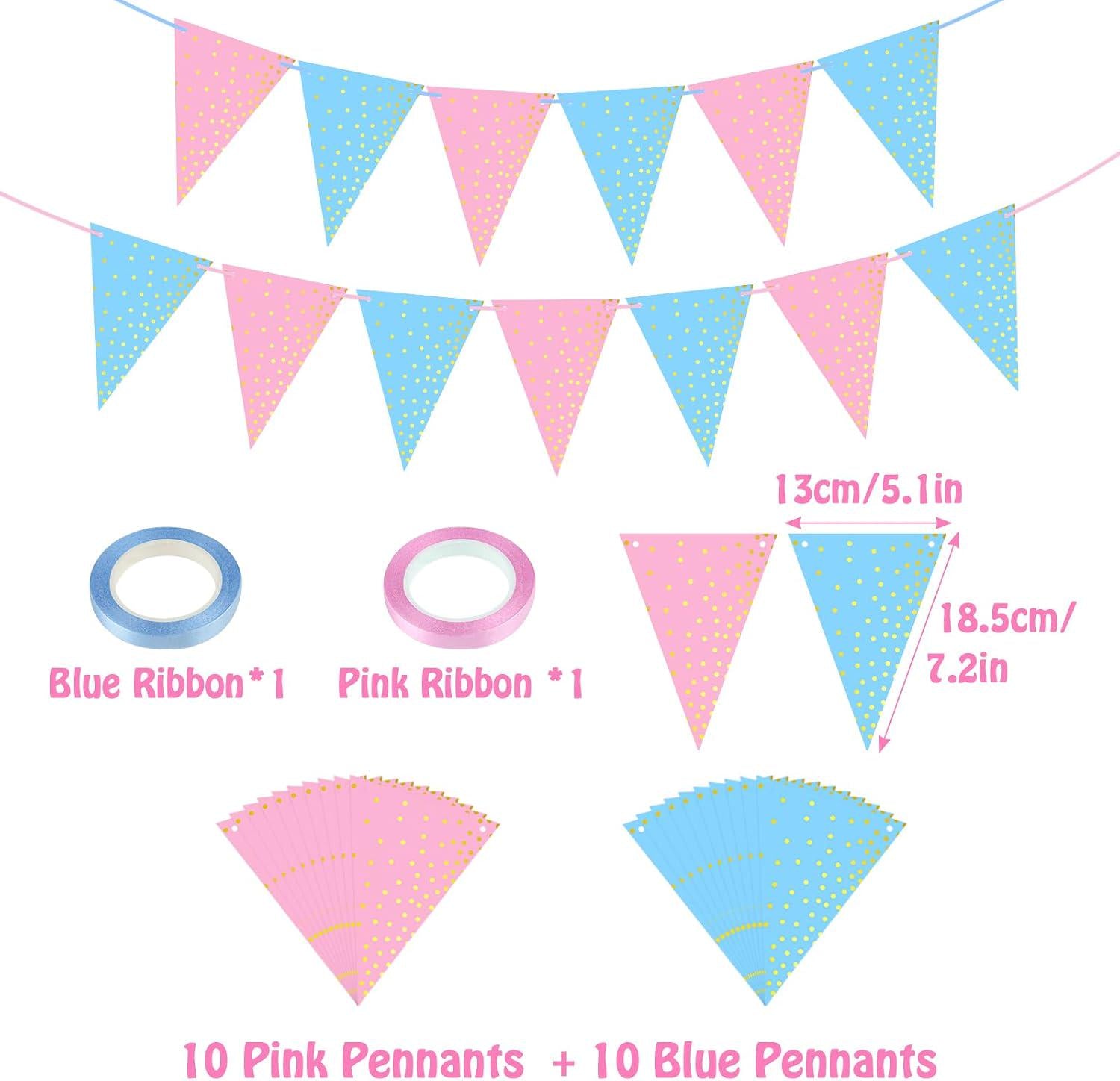 Blue Pink Gender Reveal Bunting, 2-Pack Baby Shower Garland (16.4ft)