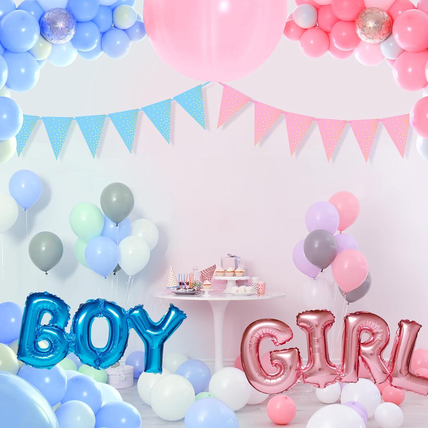Blue Pink Gender Reveal Bunting, 2-Pack Baby Shower Garland (16.4ft)
