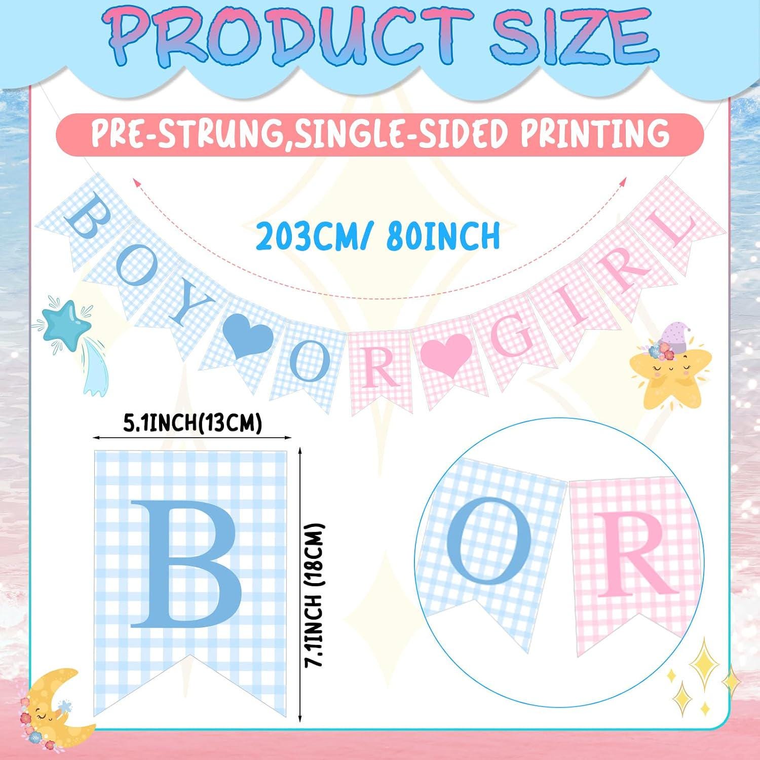 Boy or Girl Gender Reveal Banner, Blue Pink Gingham Baby Shower Decor