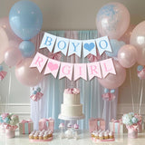 Boy or Girl Gender Reveal Banner, Blue Pink Gingham Baby Shower Decor