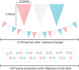 Gender Reveal Party Decorations, Pink Blue White Tissue Pom Poms, Paper Fans, Garland (13ft)