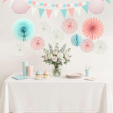 Gender Reveal Party Decorations, Pink Blue White Tissue Pom Poms, Paper Fans, Garland (13ft)