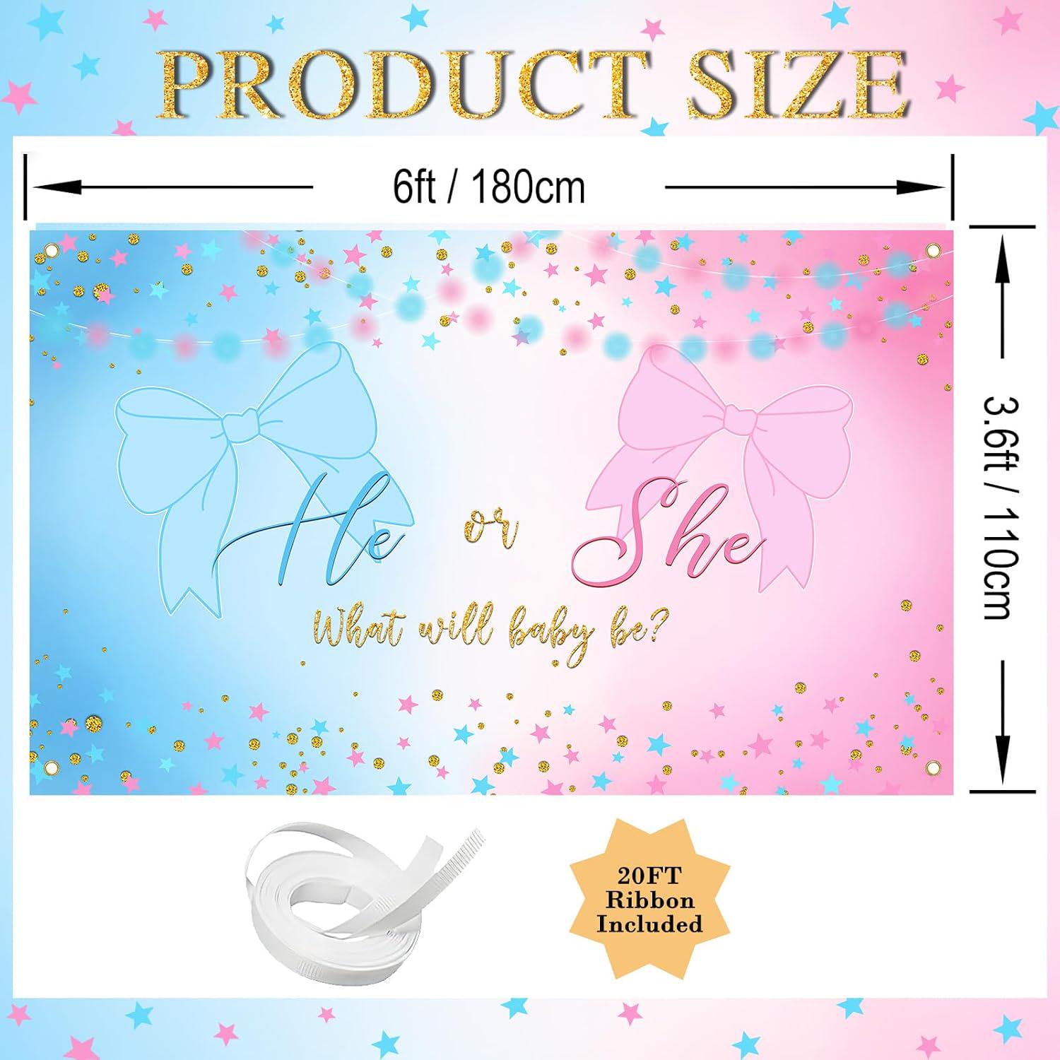 Gender Reveal Banner, Coquette Bow Backdrop, Blue Pink Party Decor (6x3.6FT)