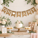 Oh Baby Burlap Banner, Neutral Baby Shower Backdrop, Gender Reveal Party Decor