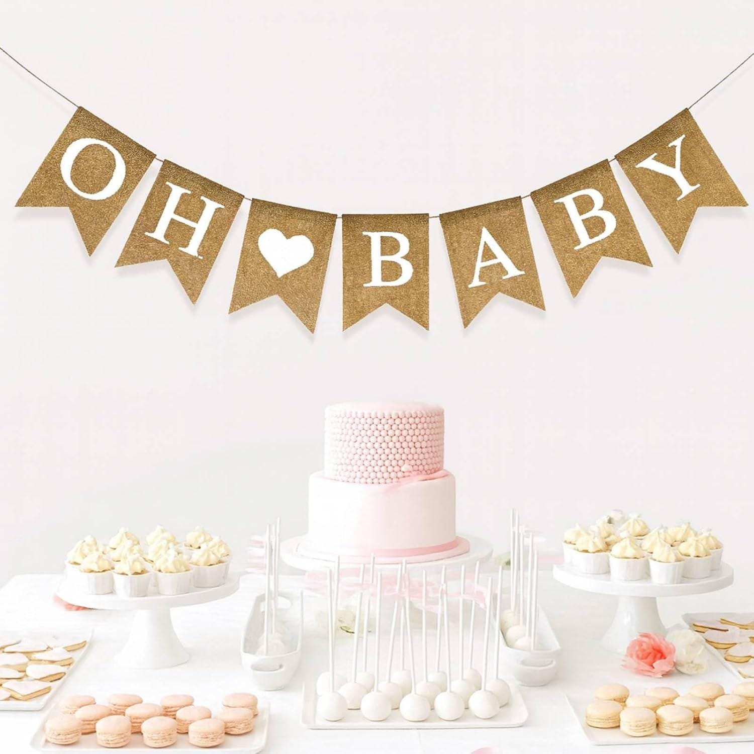 Oh Baby Burlap Banner, Neutral Baby Shower Backdrop, Gender Reveal Party Decor