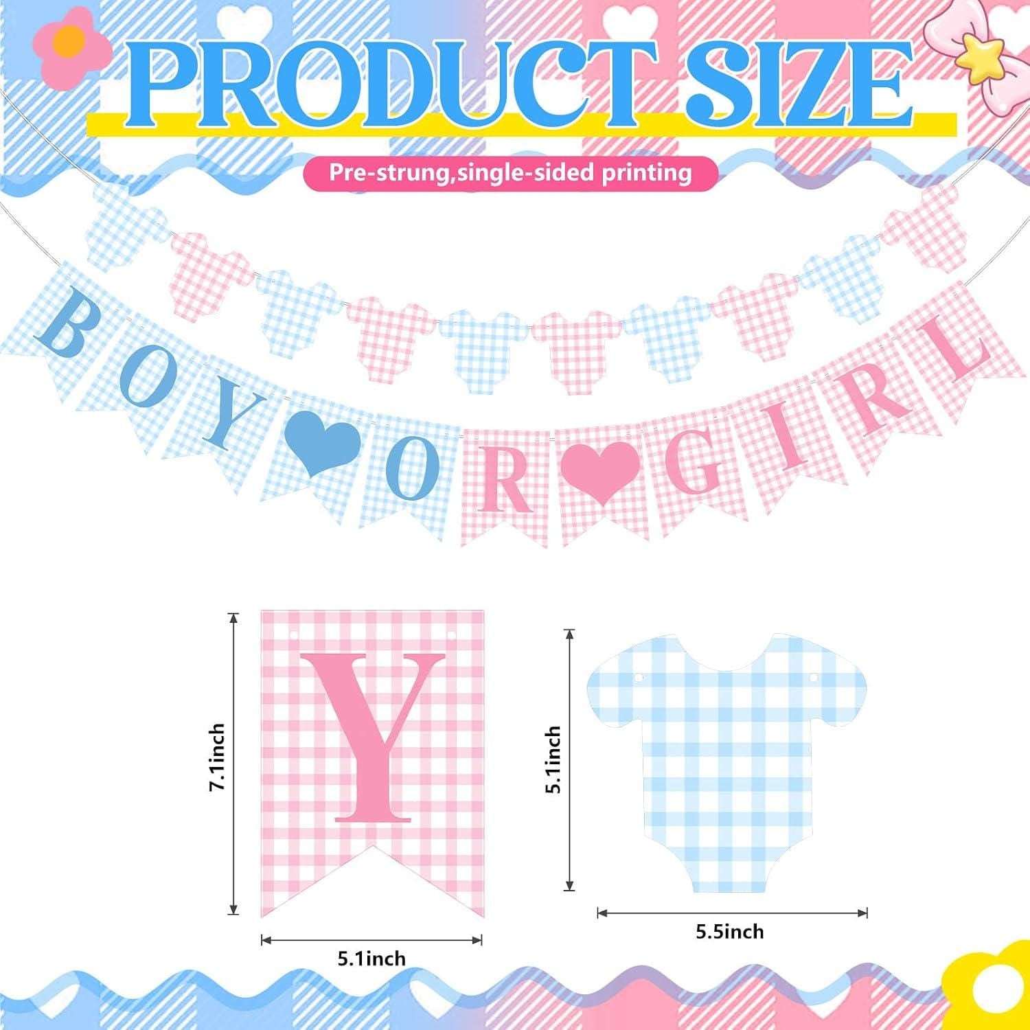 Boy or Girl Baby Shower Banner, Blue Pink Gingham Bodysuit Garland (Pre-Strung)