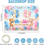 Bear Gender Reveal Backdrop, 7x5FT Baby Shower Photo Prop (Pink Blue Balloons)
