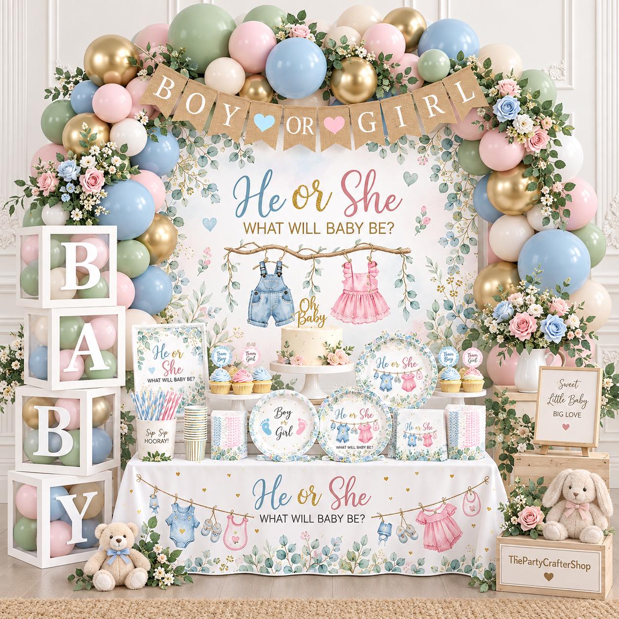 271pc Greenery Gender Reveal Party Set, Boy or Girl Theme (271 Pieces)
